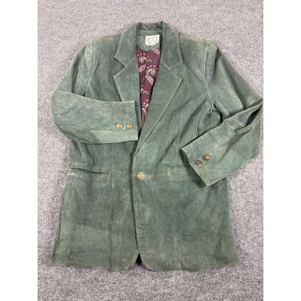 VTG Suede Blazer Green – 70s Boho Whimsigoth Indie Sleaze Paisley Lining Size S